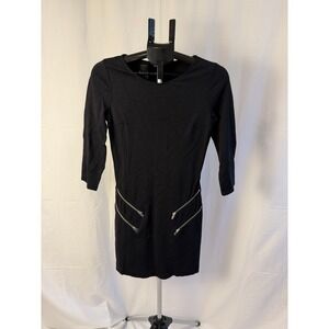 Express Womens Dress Size S Black 3/4 Sleeve Bodycon Mini Dress Zipper Detail‎